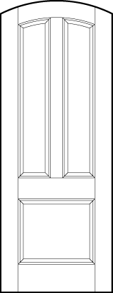 curved arch top stile and rail interior door with large bottom square and two tall arched rectangle panels on top