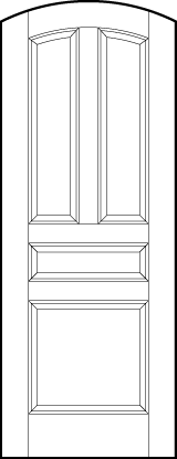 curved arch top interior flat panel door with tall top panels, horizontal center, and square bottom sunken panels