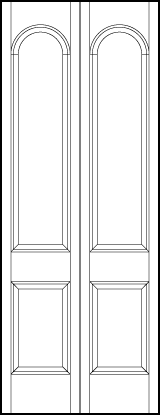 2-leaf bi-fold stile and rail interior door with top sunken rectangle and bottom sunken square with radius top arch