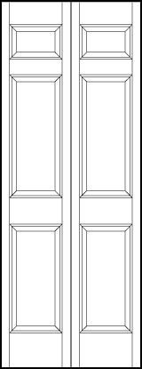 2-leaf bi-fold interior flat panel door with top horizontal rectangle and two equal sunken vertical rectangles below