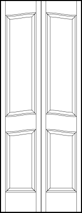 2-leaf bi-fold interior flat panel door with two tall vertical rectangle panels with arched tops and bottoms