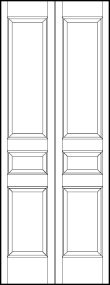 2-leaf bi-fold stile and rail interior wood doors with two vertical rectangles and small square center sunken panels