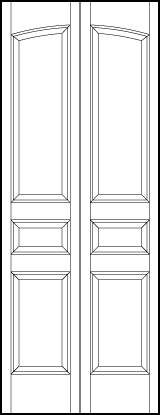 2-leaf bi-fold curved arch top custom panel interior doors with six vertical and small center square sunken panels