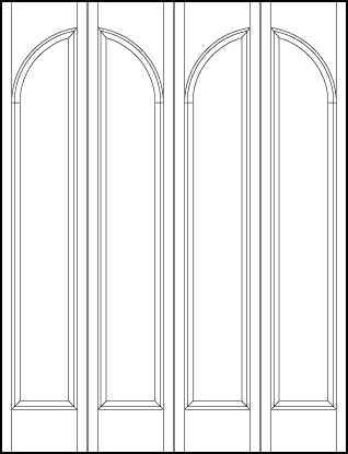 4-leaf bi-fold interior custom panel doors with two sunken central rectangle panels with half circle top arch