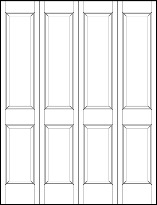 4-leaf bi-fold stile and rail interior door with large rectangle panel on top and two vertical rectangles on bottom