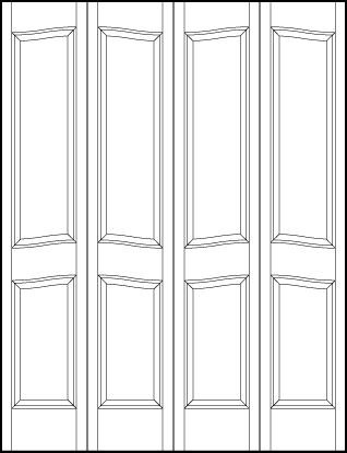 4-leaf bi-fold interior flat panel door with two tall vertical rectangle panels with arched tops and bottoms