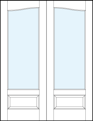 pair of interior glass french doors with common arch and raised bottom panel