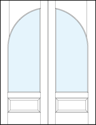 pair of interior glass french doors with common circle top panel and raised bottom panel