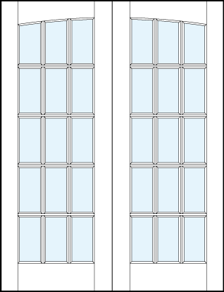 Pair of front entry french style glass doors with common arch top panel and 15 section square true divided lites