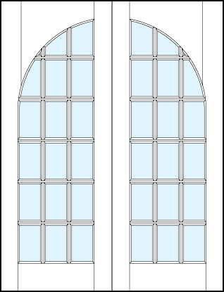 pair of interior glass french doors with common radius top panel and 18 true divided lites