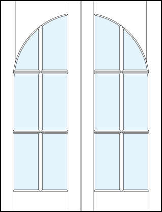 pair of custom front entry glass french doors with common radius top panel and 6 true divided lites