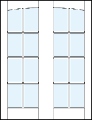 pair of custom front entry glass french doors with common arch top panel and eight true divided lites