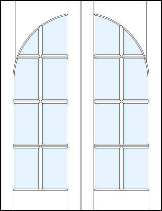 pair of custom interior glass french doors with common radius top panel and eight true divided lites