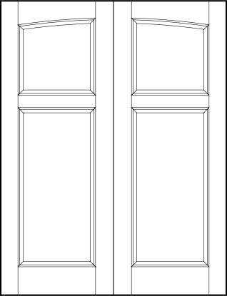 pair of stile and rail front entry door with common arch, top square with arch and large bottom rectangle sunken panels