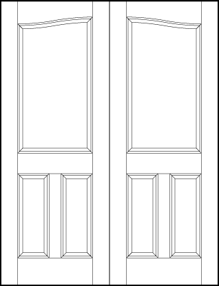 pair of stile and rail front doors with common arch, two sunken rectangle and large top sunken panels