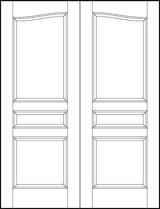 pair of stile and rail interior doors with common arch, bottom square, horizontal center and top rectangle