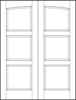 pair of stile and rail interior door with common arch and three sunken square panels