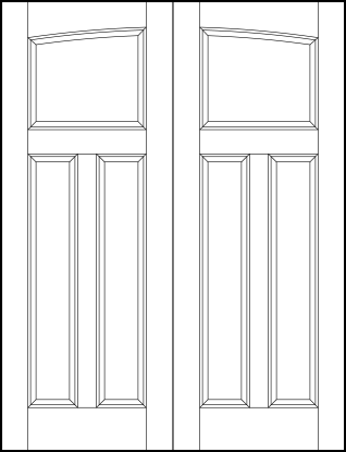 pair of interior flat panel doors with common arch, curved arch top square and sunken vertical tall bottom rectangles