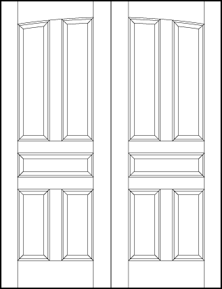 pair of stile and rail interior wood doors with common arch and five sunken panels