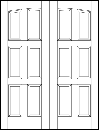 pair of custom panel interior doors with common arch top and six horizontal equal sunken panels