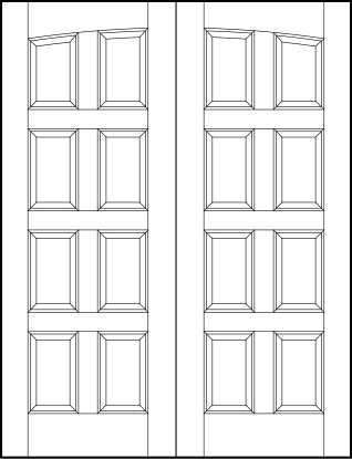 pair of custom panel front entry doors with common arch and eight vertical sunken panels