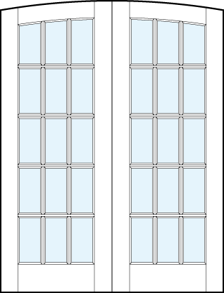 Pair of front entry french style glass doors with common arch top and 15 section square true divided lites