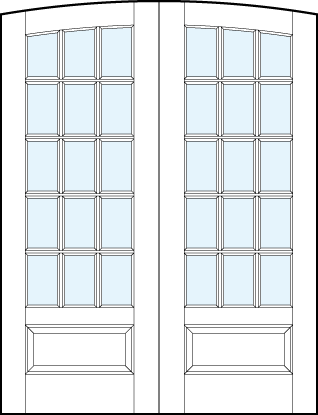 Pair of front entry french style glass doors with common arch top and 15 square true divided lites