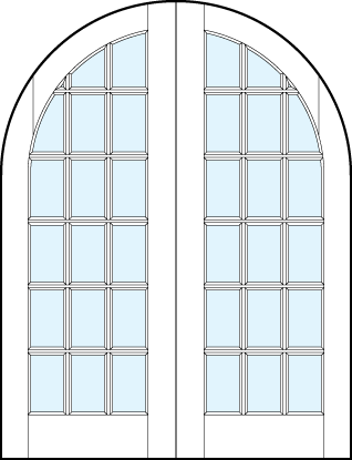 pair of interior glass french doors with common radius top and 18 true divided lites