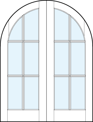 pair of custom front entry glass french doors with common radius top and 6 true divided lites