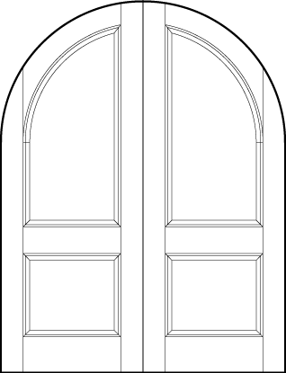 pair of stile and rail interior door with common radius top, top sunken rectangle and bottom sunken square