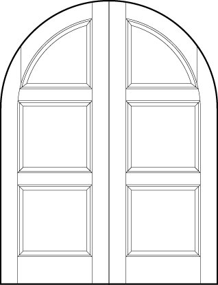 pair of front entry flat panel doors with common radius top and three square sunken panels with half circle top