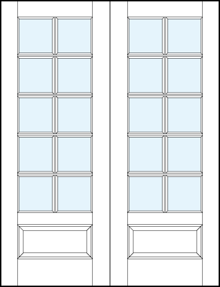 pair front glass French style door with square true divided lites and bottom raised panel