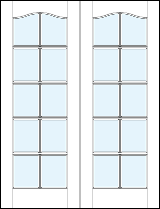 pair of interior glass french doors with ten square true divided lites and cathedral door top