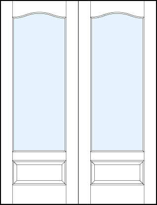 pair of French glass doors with slight top arch and raised bottom panel