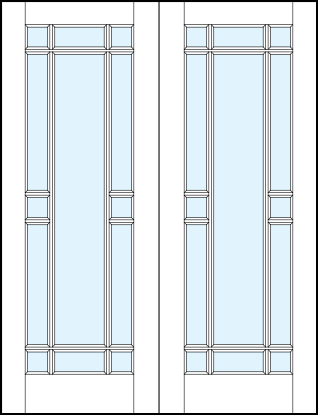 Pair of front entry french style doors with glass panel and outer border true divided lites