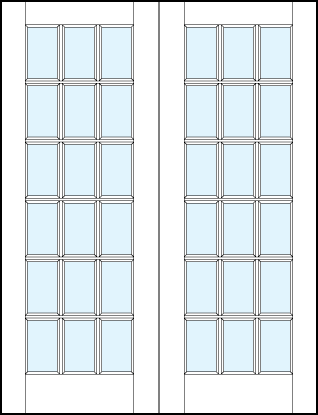 pair of interior glass french doors with true divided lites creating 18 sections