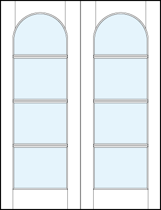 pair of front entry glass french doors with four horizontal true divided lites and half circle top