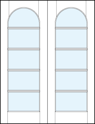 pair of modern front entry glass french doors with five horizontal true divided lites and radius arch top