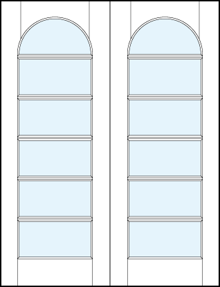 pair of glass center modern interior french doors with six horizontal true divided lites and half circle arch top