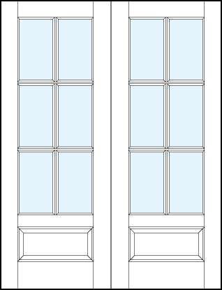 pair of custom front entry glass french doors with six true divided lites and raised bottom panel