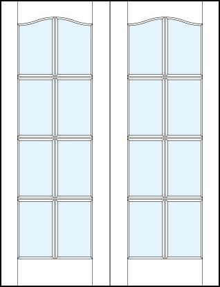 pair of custom front entry glass french doors with eight true divided lites and cathedral top