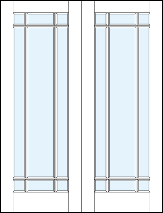 pair of modern front entry french doors with large glass panel and outer crossing true divided lites border