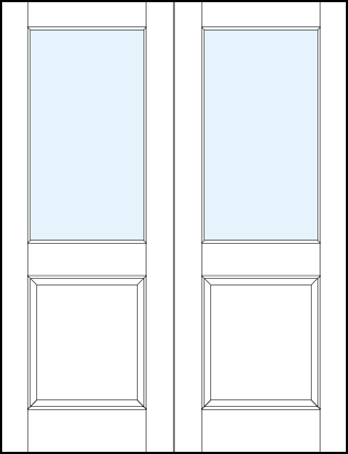 pair of interior wood doors with glass and medium raised bottom panel