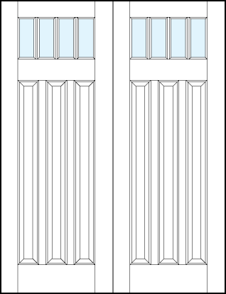 pair of interior panel doors with glass top, three tall bottom vertical raised panels and three true divided lites