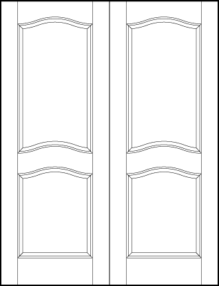 pair of interior custom panel doors with rectangle panel on top and small square on bottom all with arches