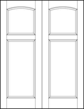 pair of stile and rail front entry door with top square with arch and large bottom rectangle sunken panels