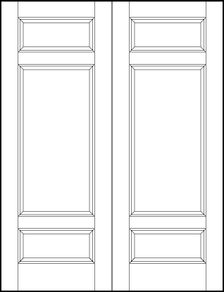 pair of stile and rail interior door with two horizontal rectangles on edges and center sunken panel in center