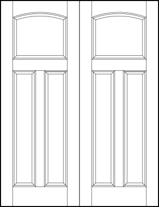 pair of interior flat panel doors with curved arch top square and sunken vertical tall bottom rectangles
