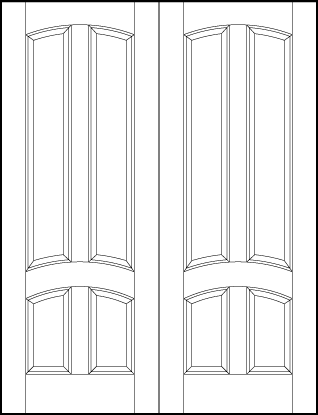 pair of interior flat panel doors with two tall top and two short bottom arched sunken panels