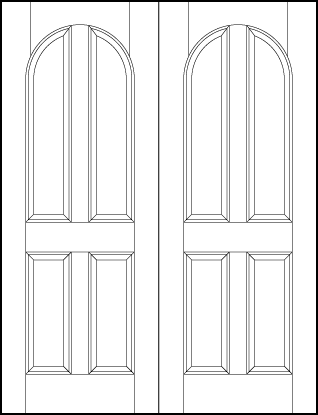 pair of front entry flat panel doors with two vertical panels with half circle top and two bottom sunken panels